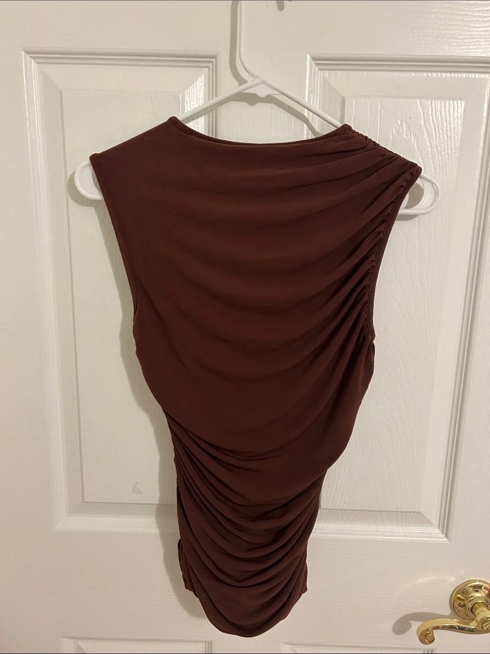 J.Crew Ruched Stretch Shell Top In Brown Matte Jersey NWT Size XS Bodycon Fall